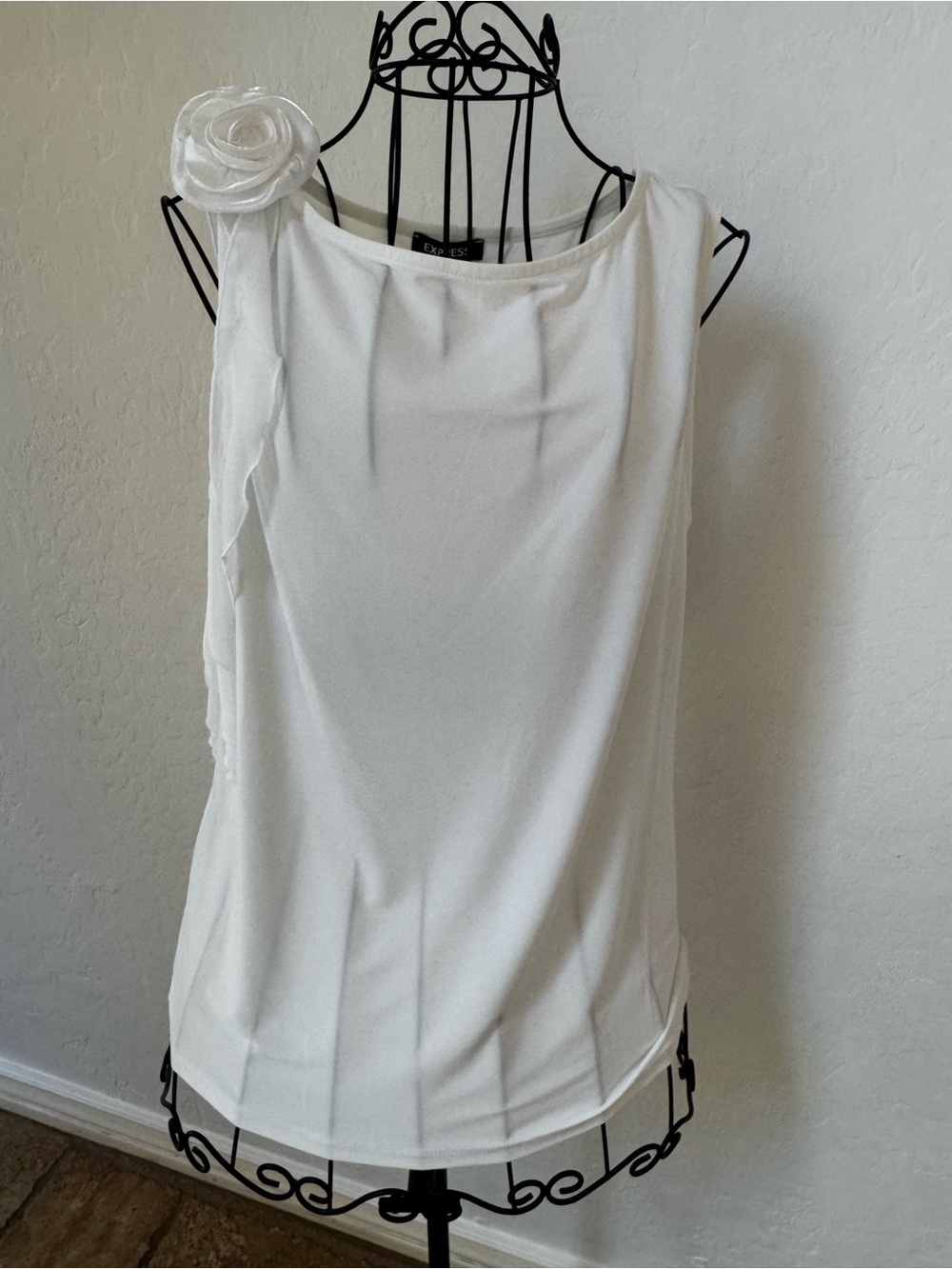 Express White One-Shoulder Rosette Tank